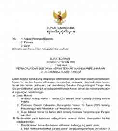 S.E. BUPATI GUNUNGKIDUL TENTANG PENJAGAAN DAN BUDI DAYA HEWAN TERNAK DAN HEWAN PELIHARAAN 